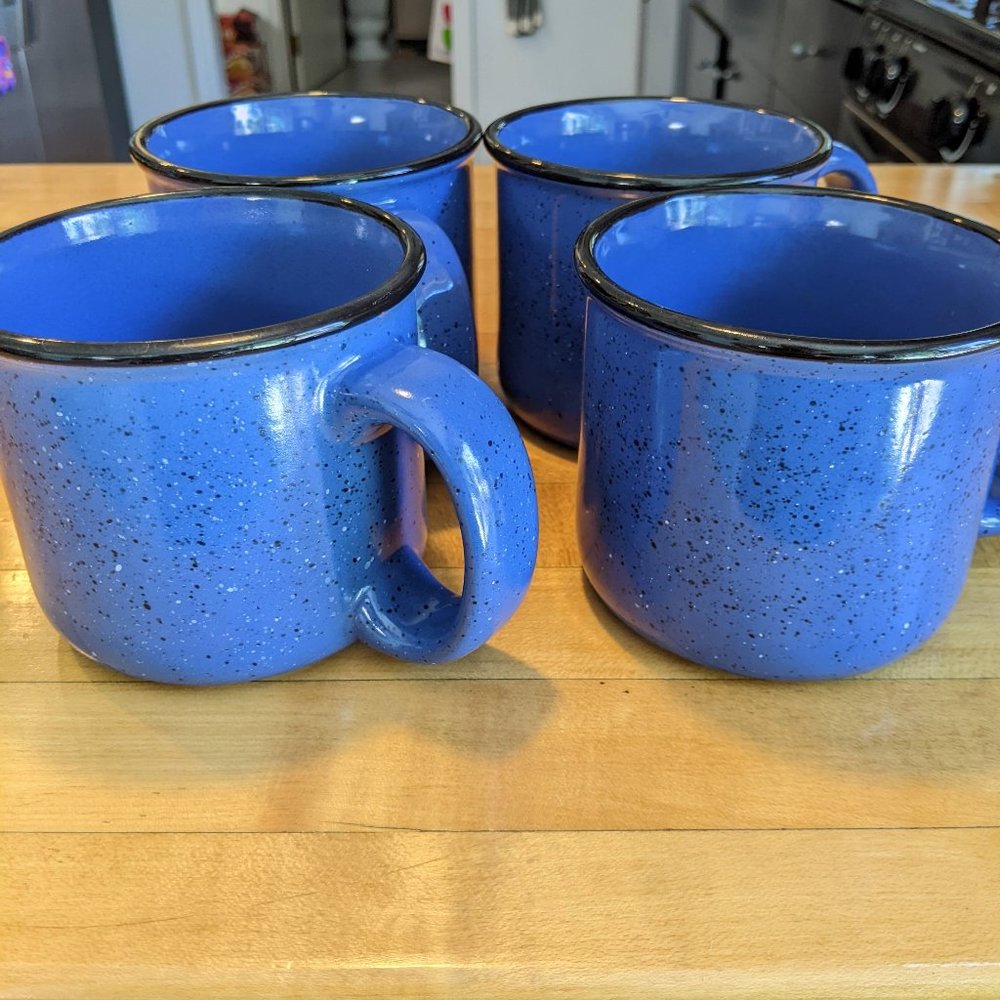 Blue speckled mugs